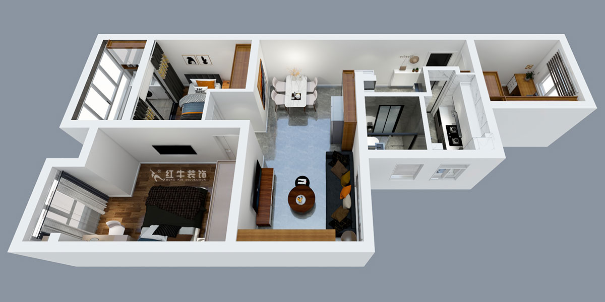 張智猿｜紫楊佳園二期22-407-86㎡-北歐風(fēng)格｜3室2廳1衛(wèi)｜新房裝修｜定制家￥108698｜全包11萬(wàn)｜00_04鳥瞰圖