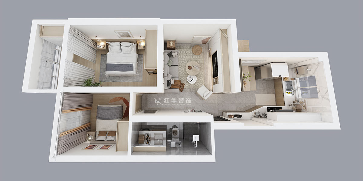 朱明琪|富康新村8-204-63㎡-北歐原木風格|2室2廳1衛(wèi)|老房翻新|定制家¥112770|全包11萬|00_04鳥瞰圖