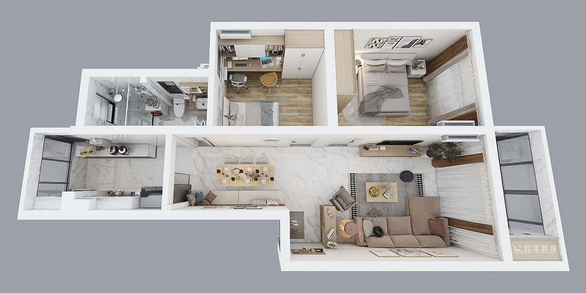 朱彥|廣廈嘉苑9-2-203-85㎡-簡約風格|2室2廳1衛(wèi)|老房翻新|定制家¥120900|全包12萬|00_04鳥瞰圖