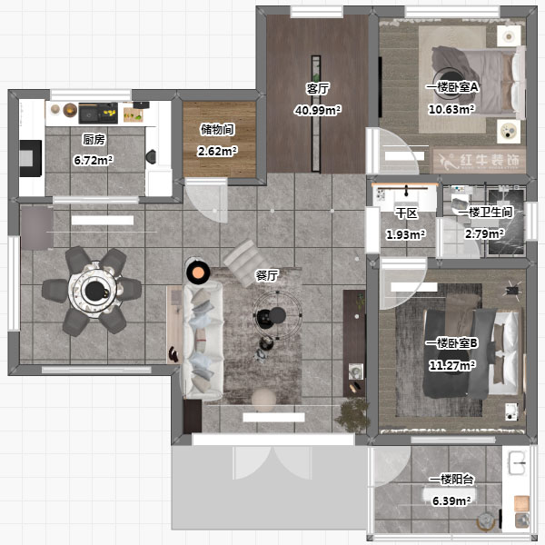 劉小勇|酈湖美墅90-102-190㎡-現(xiàn)代風格|4室2廳3衛(wèi)|新房裝修|定制家¥288000|全包33萬|00_05一樓平面彩圖