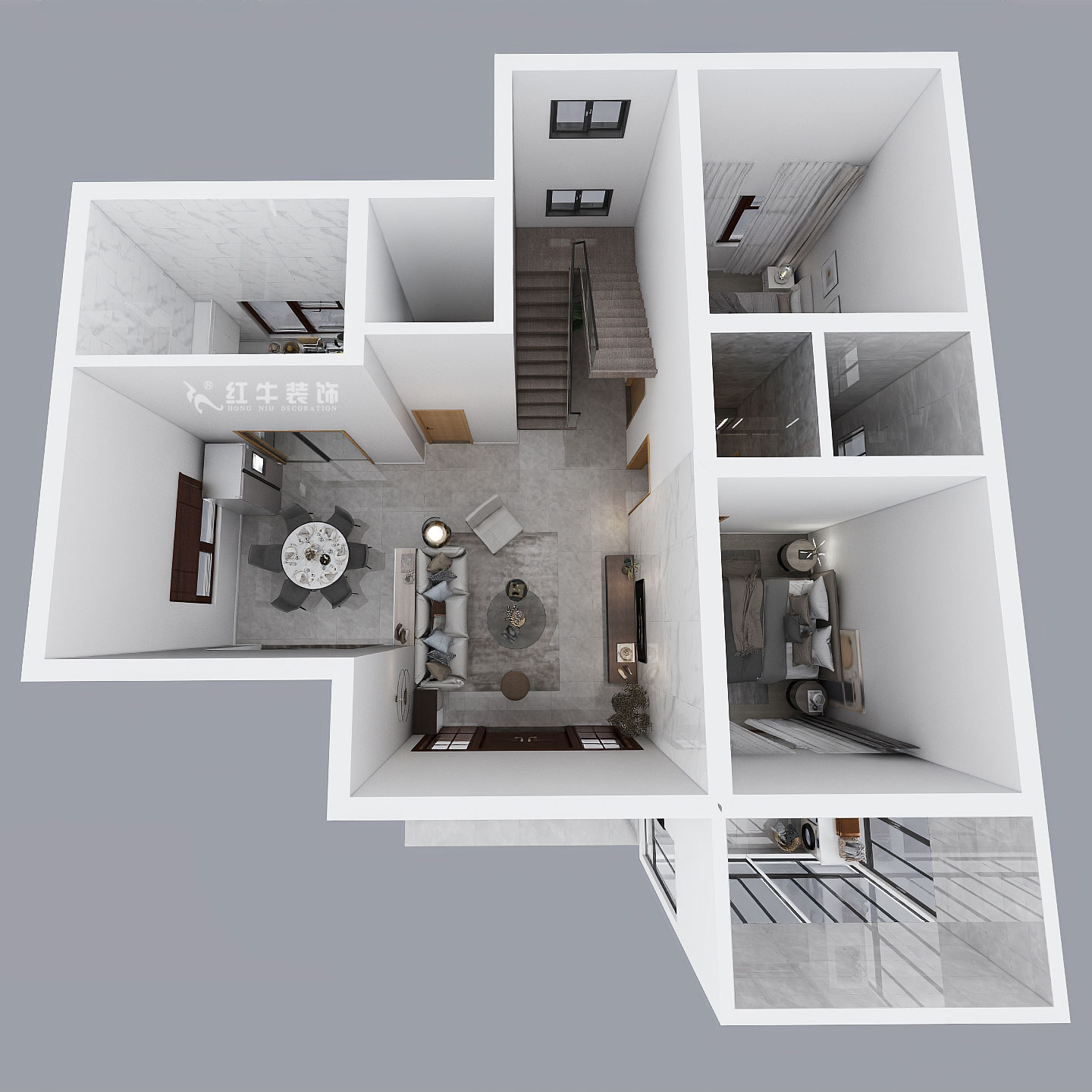 劉小勇|酈湖美墅90-102-190㎡-現(xiàn)代風格|4室2廳3衛(wèi)|新房裝修|定制家¥288000|全包33萬|00_07一樓鳥瞰圖