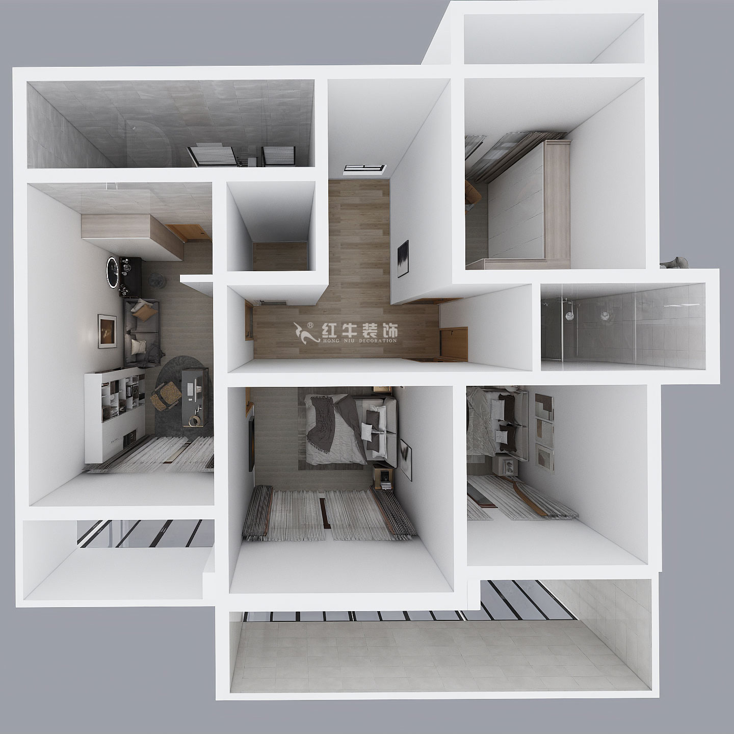 劉小勇|酈湖美墅90-102-190㎡-現(xiàn)代風格|4室2廳3衛(wèi)|新房裝修|定制家¥288000|全包33萬|00_08二樓鳥瞰圖