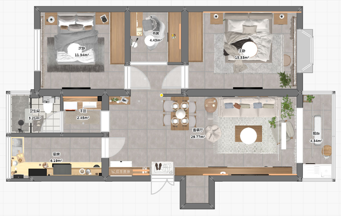 朱彥|華陽佳園華清苑109-201-98㎡-北歐風(fēng)格|2室2廳1衛(wèi)|老房裝修|定制家|全包12萬|00_03平面彩圖