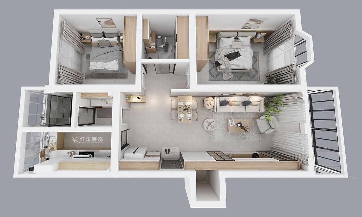 朱彥|華陽佳園華清苑109-201-98㎡-北歐風(fēng)格|2室2廳1衛(wèi)|老房裝修|定制家|全包12萬|00_04鳥瞰圖