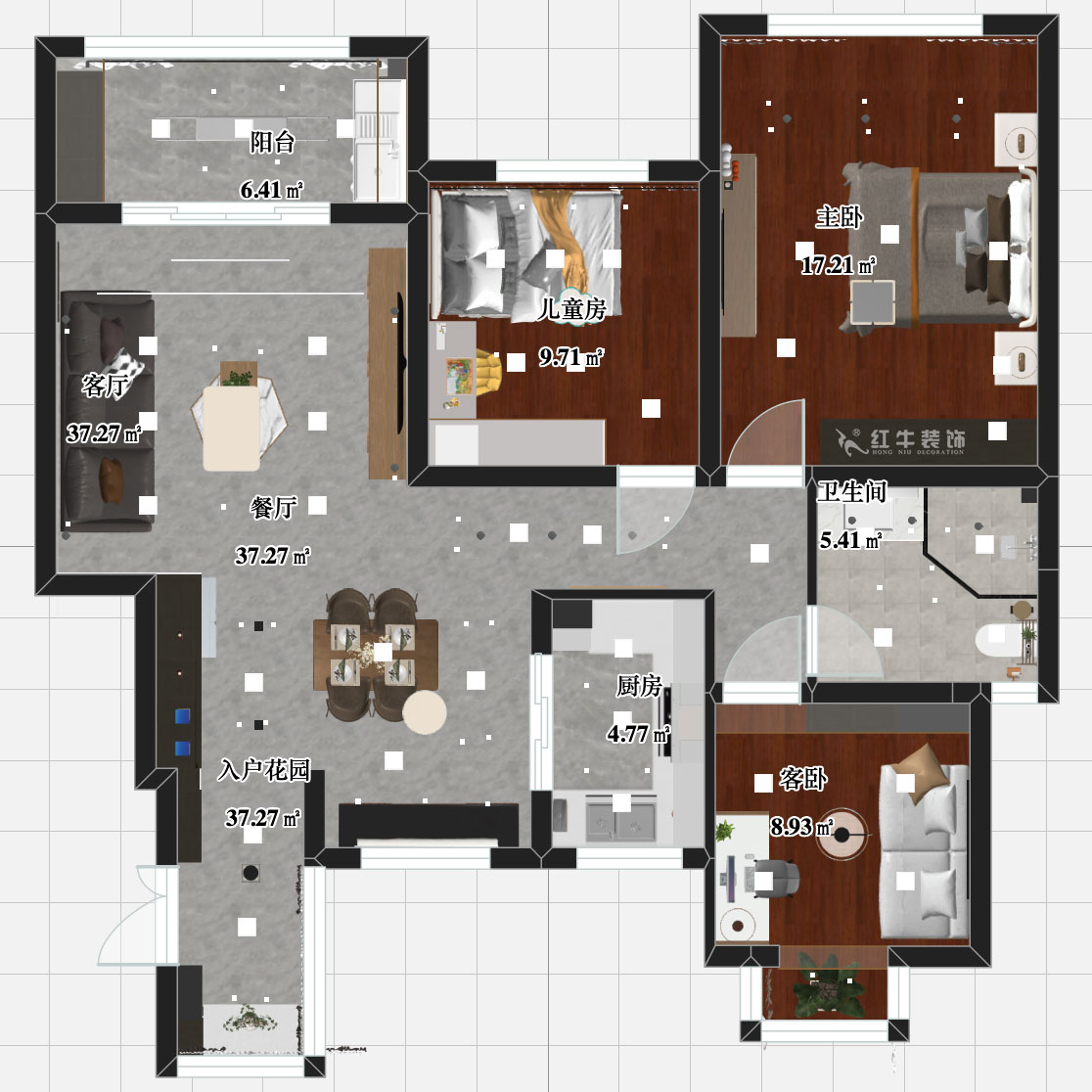 張智猿｜弘陽(yáng)上院19-504-110㎡-現(xiàn)代風(fēng)格｜3室2廳1衛(wèi)｜新房裝修｜定制家￥100902｜全包14萬(wàn)｜00_03平面彩圖