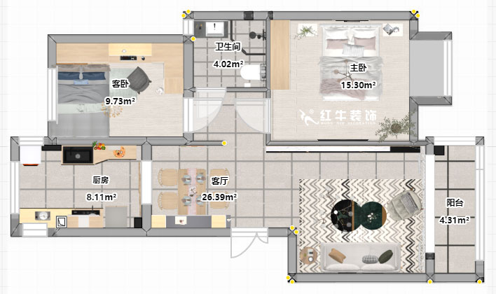 朱明琪|遠(yuǎn)拓橡樹城12-3-505-85㎡-現(xiàn)代簡(jiǎn)約風(fēng)格|3室2廳1衛(wèi)|新房裝修|定制家¥120106|全包12萬|00_03平面彩圖