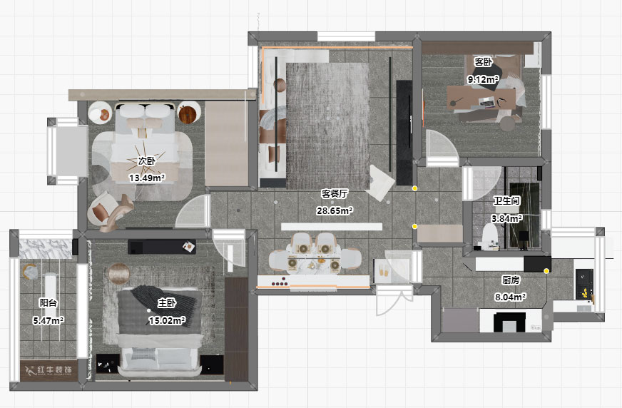 朱明琪|亞都天元居9-1004-113㎡-現(xiàn)代簡(jiǎn)約風(fēng)格|3室1廳1衛(wèi)|老房翻新|定制家¥161800|全包15萬(wàn)|00_04平面彩圖