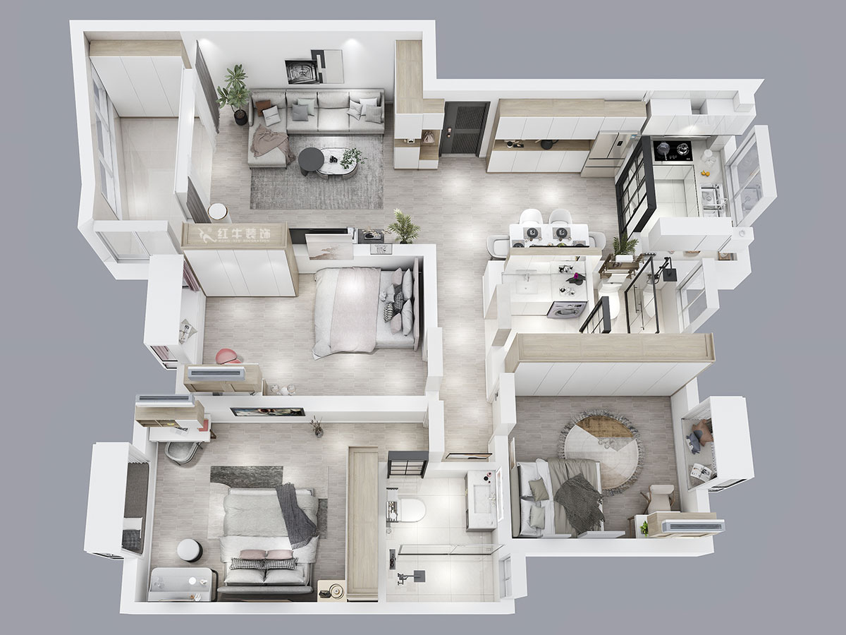 蔣?。鸶［?-405-110㎡-現(xiàn)代簡(jiǎn)約風(fēng)格｜2室2廳2衛(wèi)｜新房裝修｜定制家｜全包15萬(wàn)｜00_05鳥瞰圖