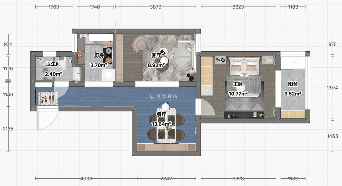 顧娟|高樓門37-303-60㎡-現(xiàn)代風(fēng)格|1室2廳1衛(wèi)|舊房裝修|定制家¥90700|全包11萬|00_03平面彩圖