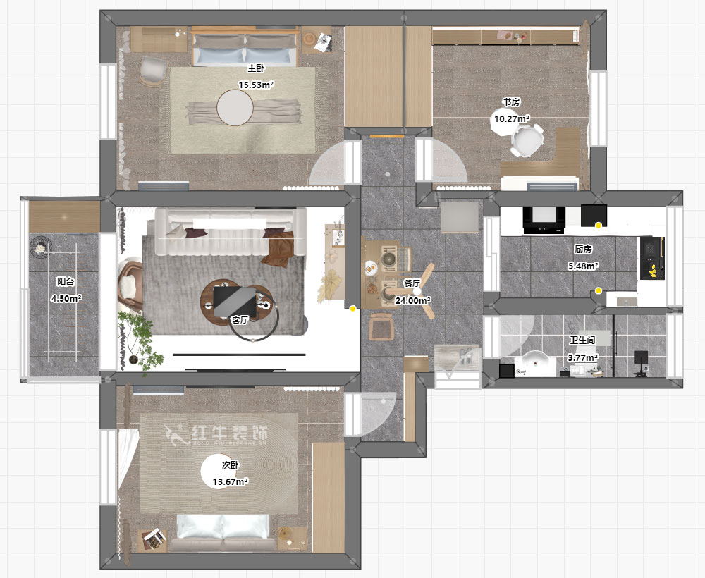 魏明花｜五條巷3號502室-98㎡-現(xiàn)代簡約風(fēng)格｜3室2廳1衛(wèi)｜二手房裝修｜定制家￥135762｜全包13萬｜00_03平面彩圖