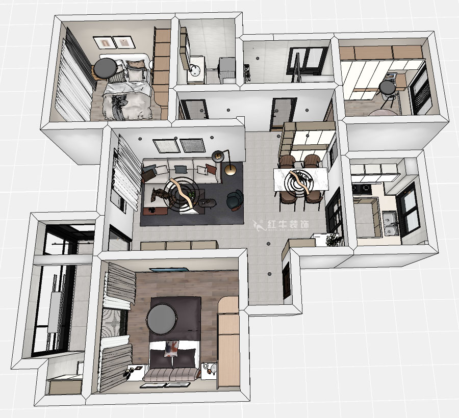 魏明花｜山水云房37-1502-123㎡-現(xiàn)代簡(jiǎn)約風(fēng)格｜3室2廳2衛(wèi)｜毛坯房裝修｜定制家｜全包12萬(wàn)｜00_04鳥(niǎo)瞰圖