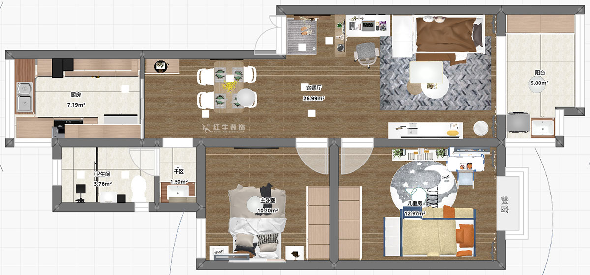 朱彥|廣廈嘉苑8-1-202-85㎡-簡約風格|2室2廳1衛(wèi)|老房裝修|定制家|全包12萬|00_03平面彩圖