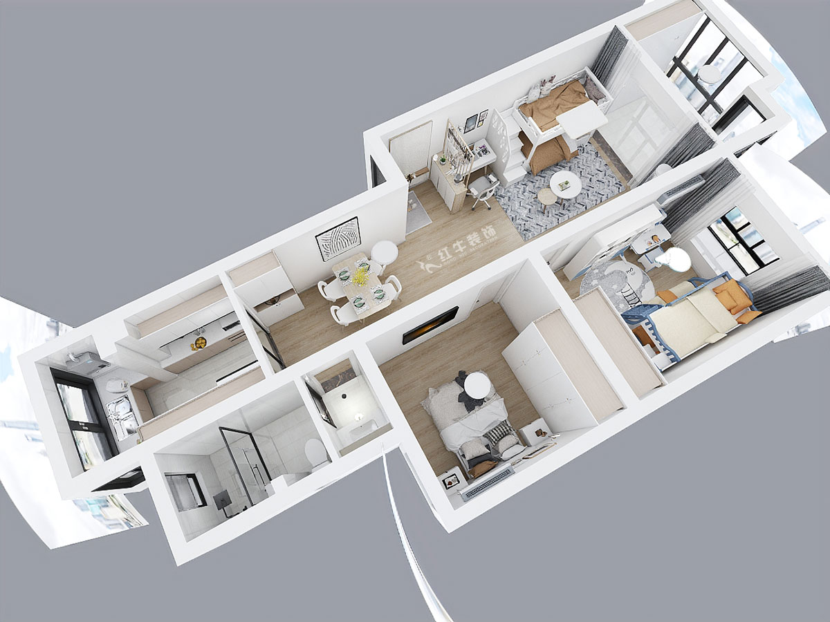 朱彥|廣廈嘉苑8-1-202-85㎡-簡約風格|2室2廳1衛(wèi)|老房裝修|定制家|全包12萬|00_05鳥瞰圖全墻