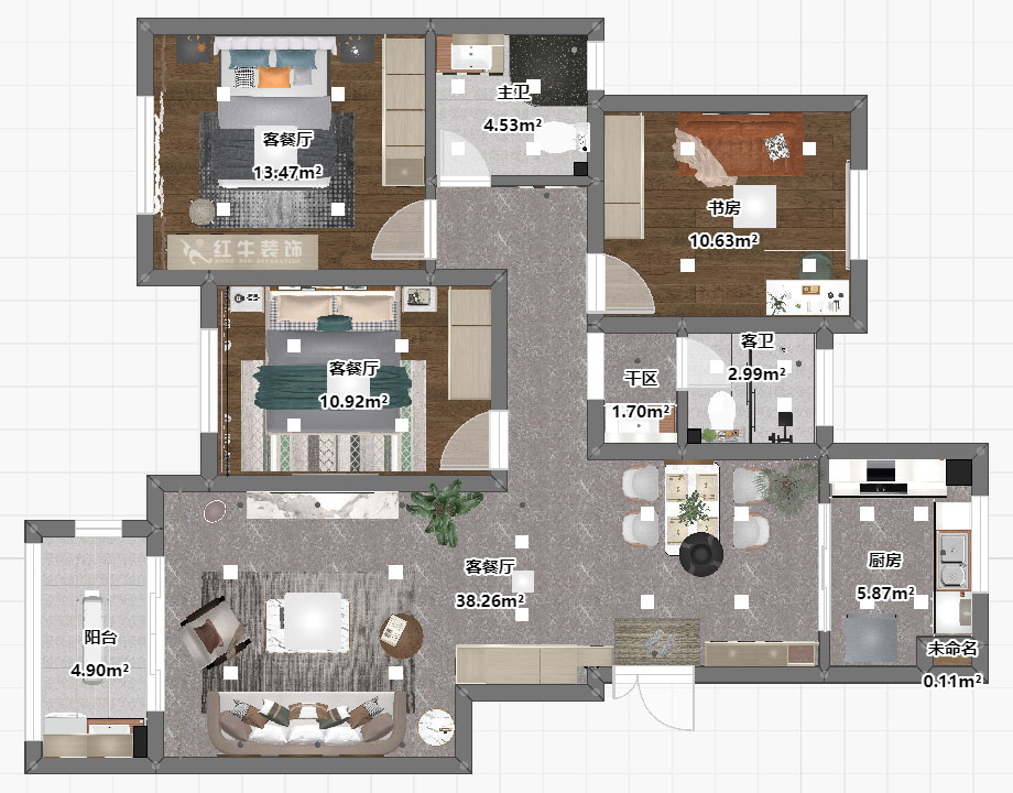 魏明花｜林景熙園4-302-117㎡-現(xiàn)代簡約風(fēng)格｜3室2廳2衛(wèi)｜毛坯房裝修｜定制家｜全包16