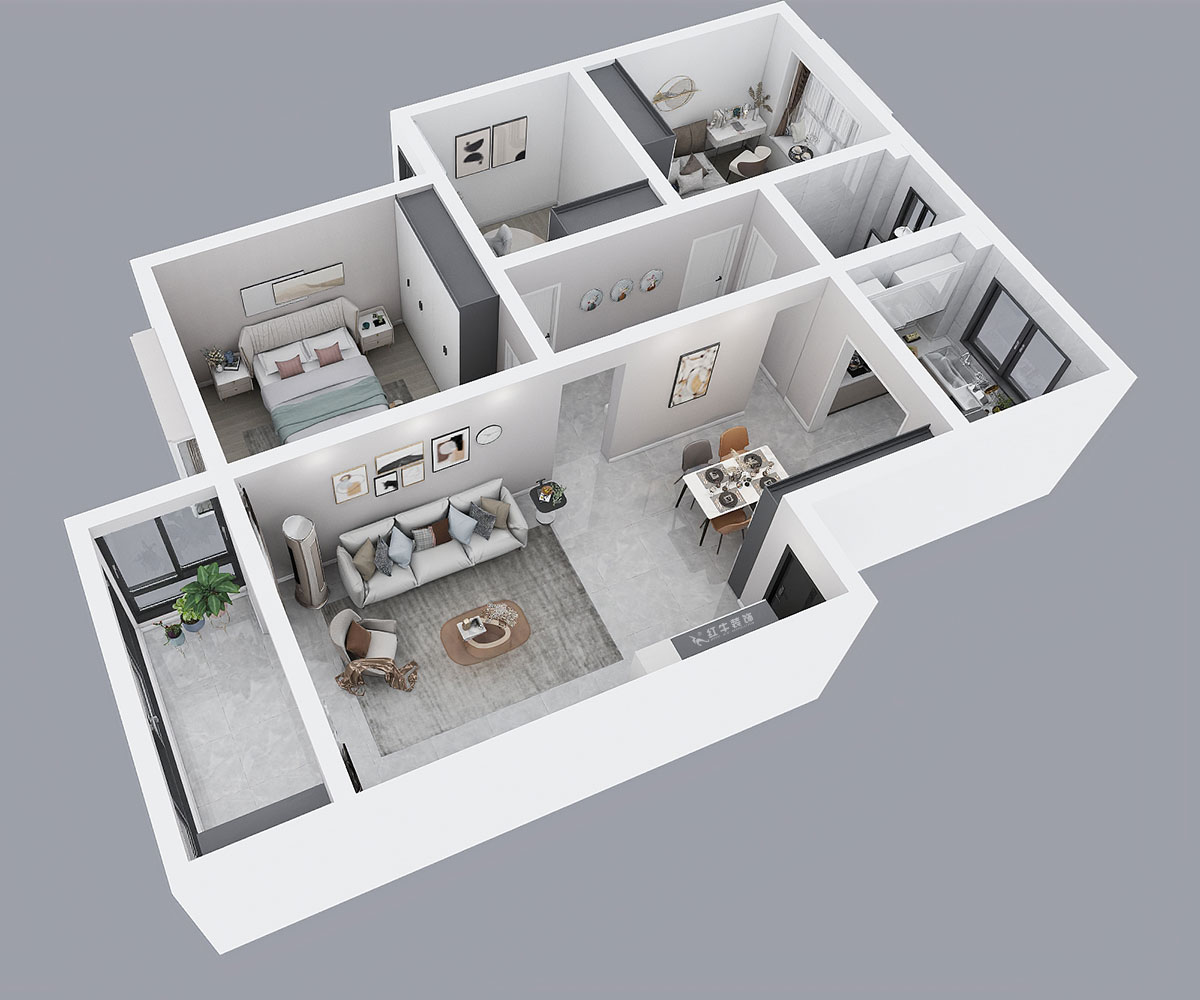 吳波|水岸康城43-102-110㎡-現(xiàn)代風(fēng)格|3室2廳1衛(wèi)|舊房裝修|定制家|全包13萬|00_04鳥瞰圖