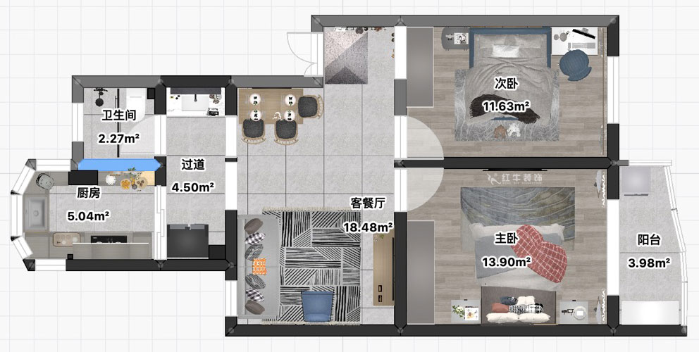 朱彥|彩虹苑8-24-302-76㎡-簡約風(fēng)格|2室2廳1衛(wèi)|老房裝修|定制家|全包11萬|00_03平面彩圖