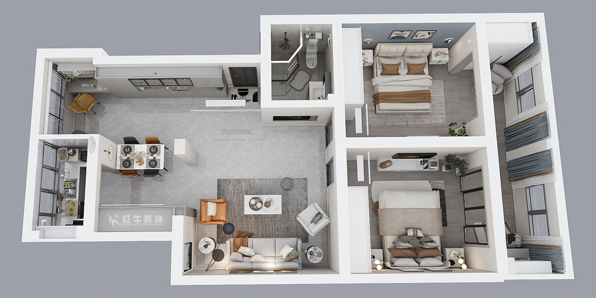 孟憲濤｜估衣廊18-3-305-100㎡-簡約風(fēng)格｜3室2廳1衛(wèi)｜老房裝修｜定制家｜全包14萬｜00_04鳥瞰圖