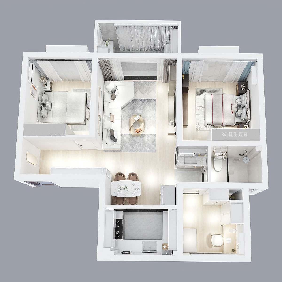 張智猿｜白馬瀾山2-702-89㎡-現(xiàn)代風格｜3室1廳1衛(wèi)｜新房裝修｜定制家｜全包12萬｜00_05鳥瞰圖