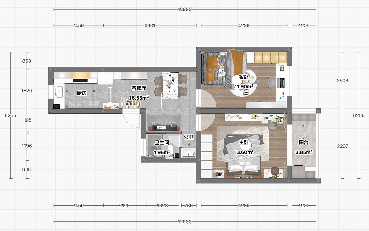 顧娟|清涼山莊50號6-501-60㎡-現(xiàn)代風格|2室2廳1衛(wèi)|舊房裝修|定制家|全包11