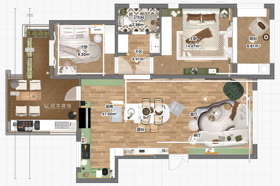 朱明琪|紫金東郡16-1-501-99㎡-法式奶油風(fēng)|2室1廳1衛(wèi)|老房翻新|定制家|全包15萬|00_04平面彩圖