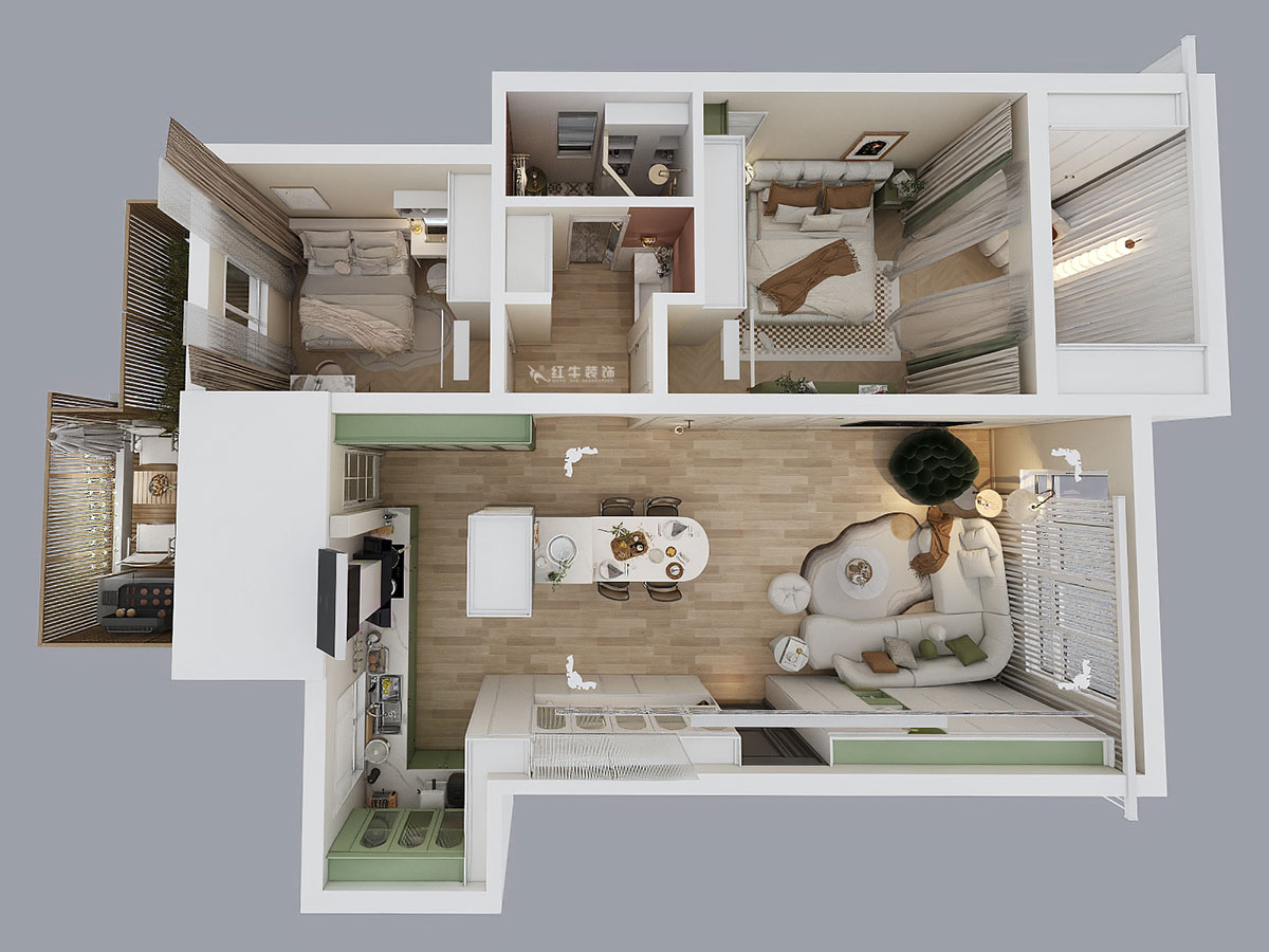 朱明琪|紫金東郡16-1-501-99㎡-法式奶油風(fēng)|2室1廳1衛(wèi)|老房翻新|定制家|全包15萬|00_05鳥瞰圖