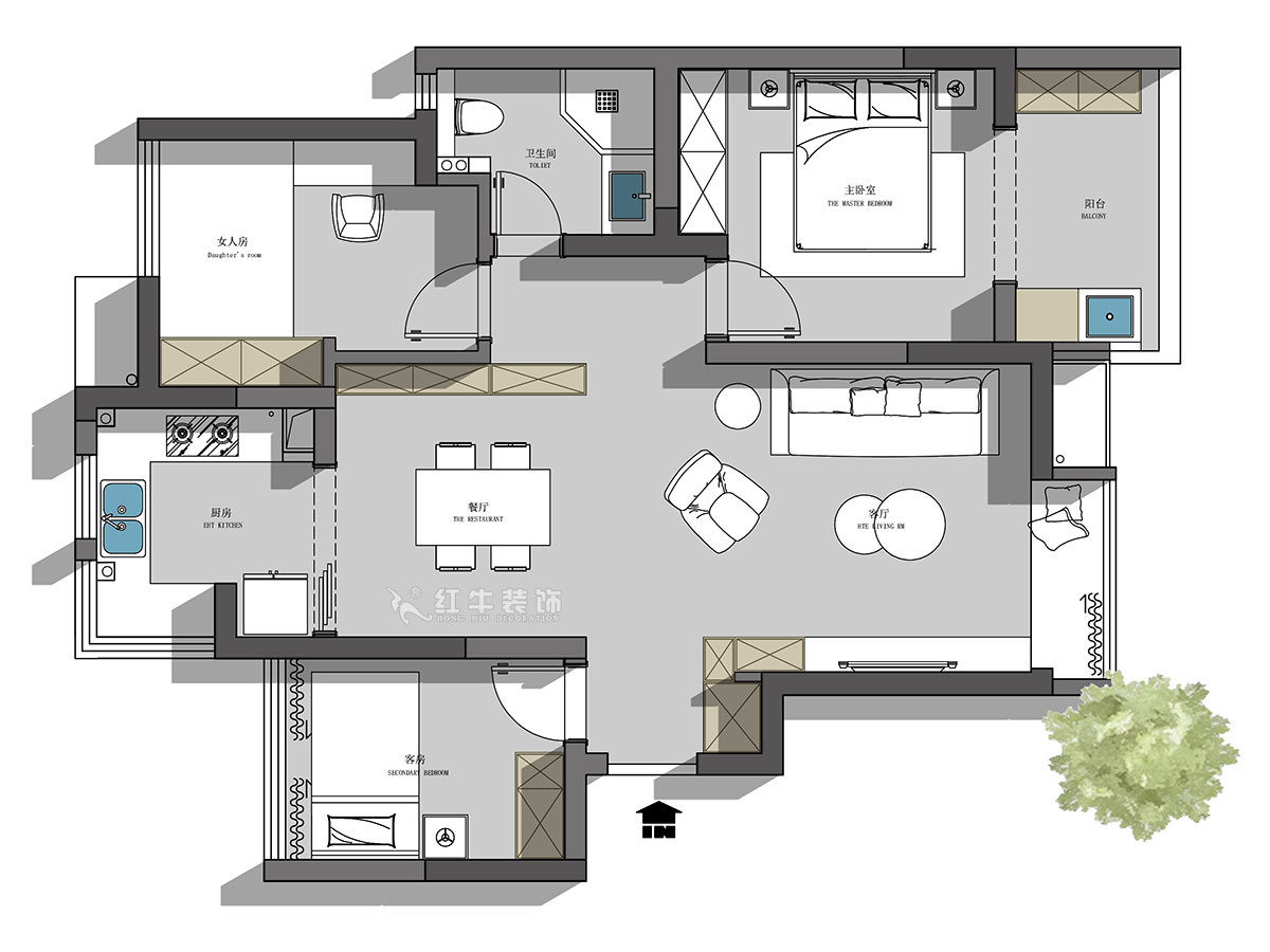 陸利民｜富力城50-1204-93㎡-現(xiàn)代風(fēng)格｜3室2廳1衛(wèi)｜新房裝修｜定制家｜全包13