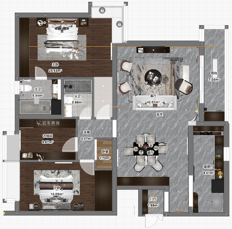 蔣?。┞°懢舾?-501-170㎡-中式風(fēng)格｜3室2廳2衛(wèi)｜舊房裝修｜定制家｜全包22萬｜00_03平面彩圖