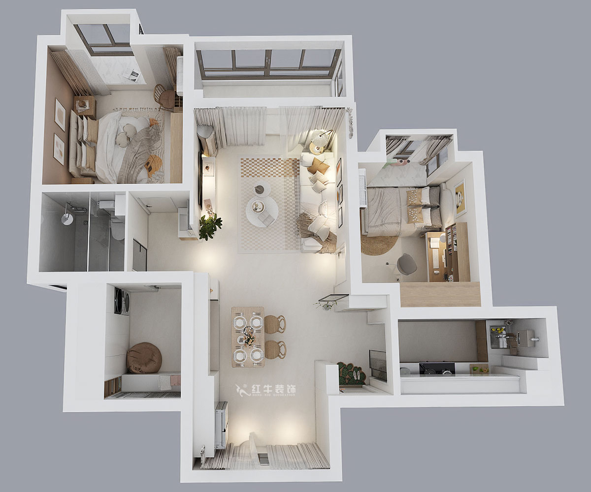 仇美蓉｜弘陽燕江府4-2-1503-93㎡-簡約風格｜3室1廳1衛(wèi)｜老房裝修｜定制家｜全包12萬｜00_04鳥瞰圖