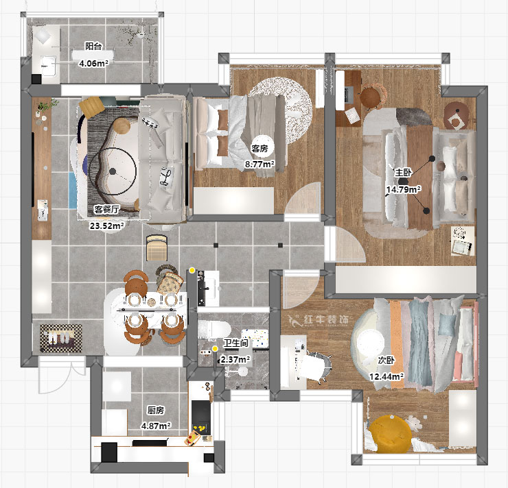 吳波｜花漾紫郡13-1102-95㎡-現代簡約風格｜3室2廳1衛(wèi)｜新房裝修｜定制家｜全包12