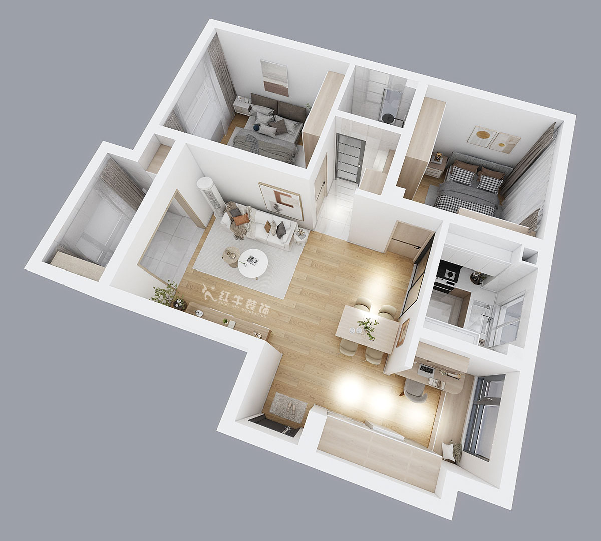 陸利民|文墨花苑10-909-87㎡-現(xiàn)代風(fēng)格|3室2廳1衛(wèi)|舊房裝修|定制家|全包12萬|00_05鳥瞰圖