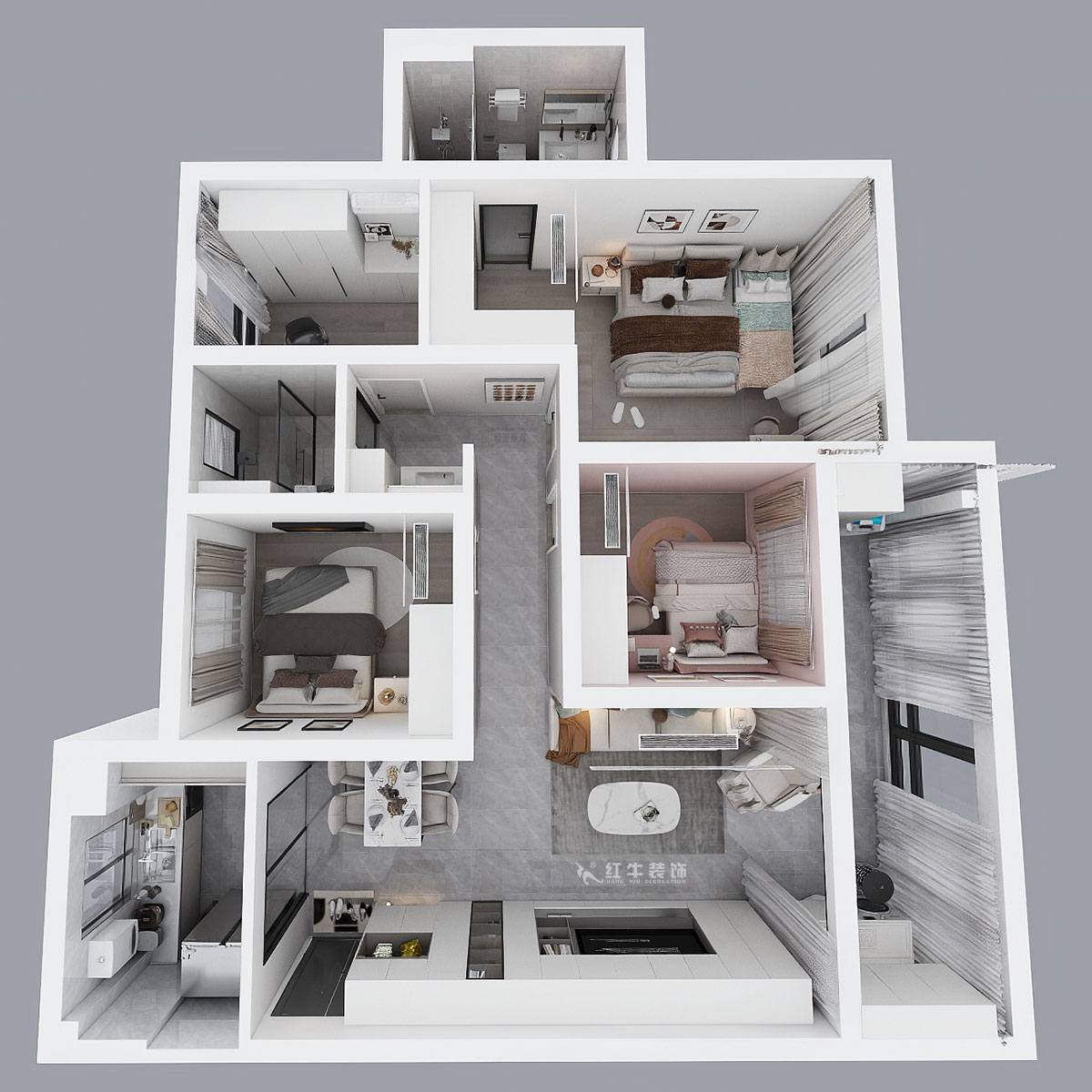 蔣琛｜香悅瀾山10-601-125㎡-現(xiàn)代簡約風(fēng)格｜4室2廳2衛(wèi)｜新房裝修｜定制家｜全包17萬｜00_04鳥瞰圖