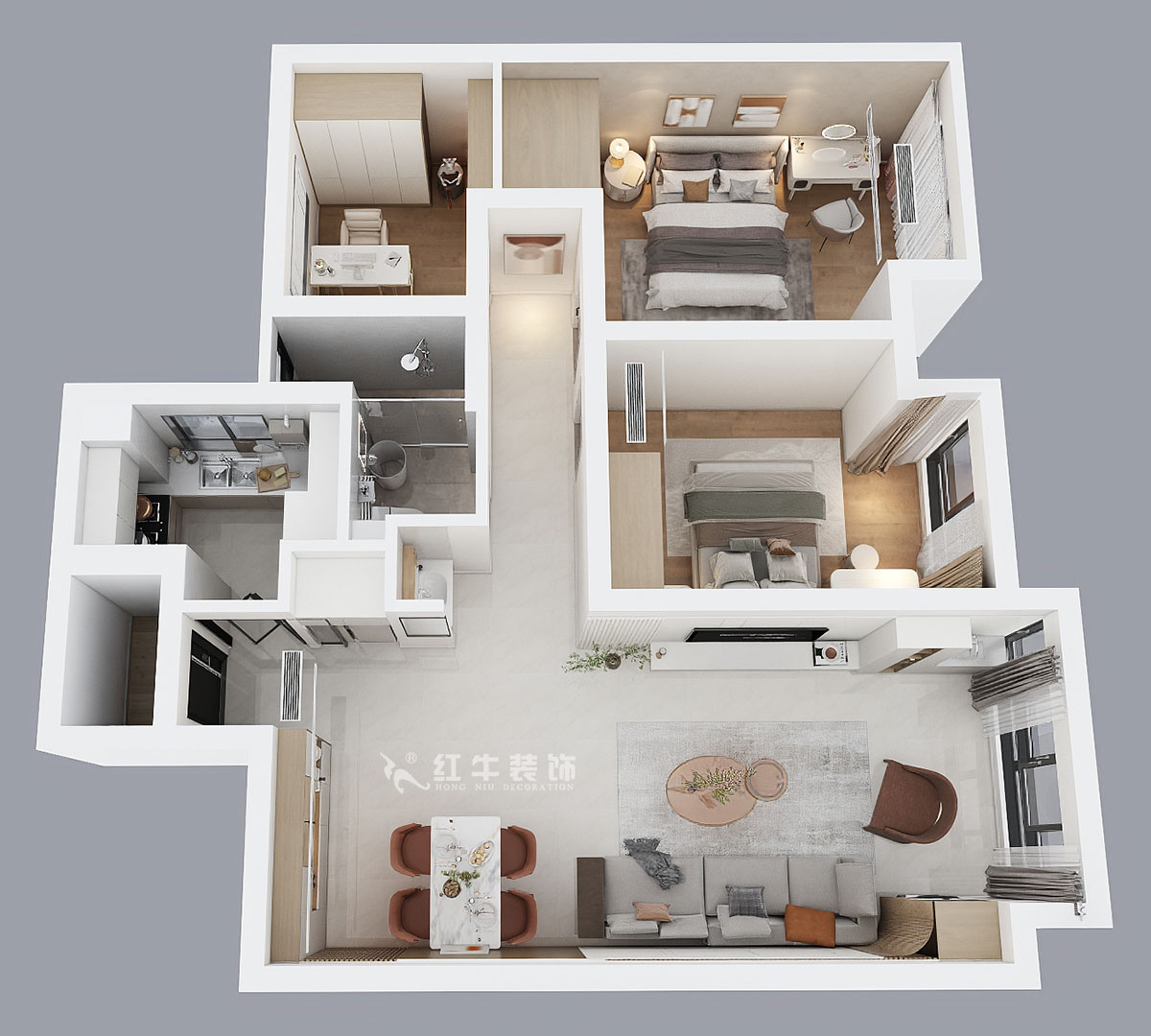 朱彥|潤錦城11-1702-87㎡-現(xiàn)代簡約風(fēng)格|3室1廳1衛(wèi)|新房裝修|定制家|全包13萬|00_04鳥瞰圖