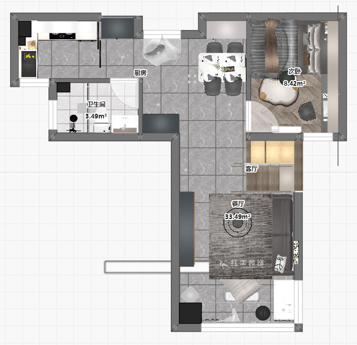 蔣?。腙枙r光里7-2-506-75㎡-現(xiàn)代簡約風格｜2室2廳1衛(wèi)｜新房裝修｜定制家｜全包11萬｜00_05平面彩圖