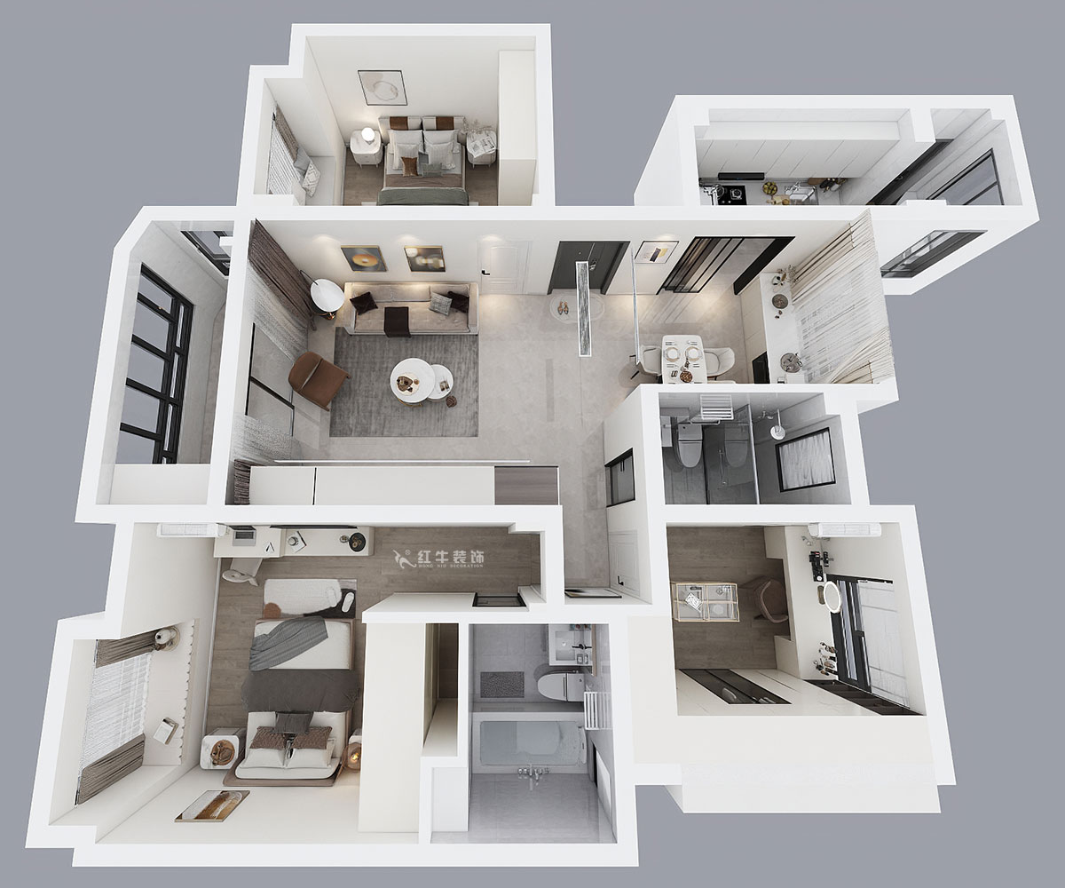 蔣?。靼l(fā)香山郡24-503-125㎡-現(xiàn)代簡約風格｜3室2廳2衛(wèi)｜新房裝修｜定制家｜全包17萬｜00_04鳥瞰圖