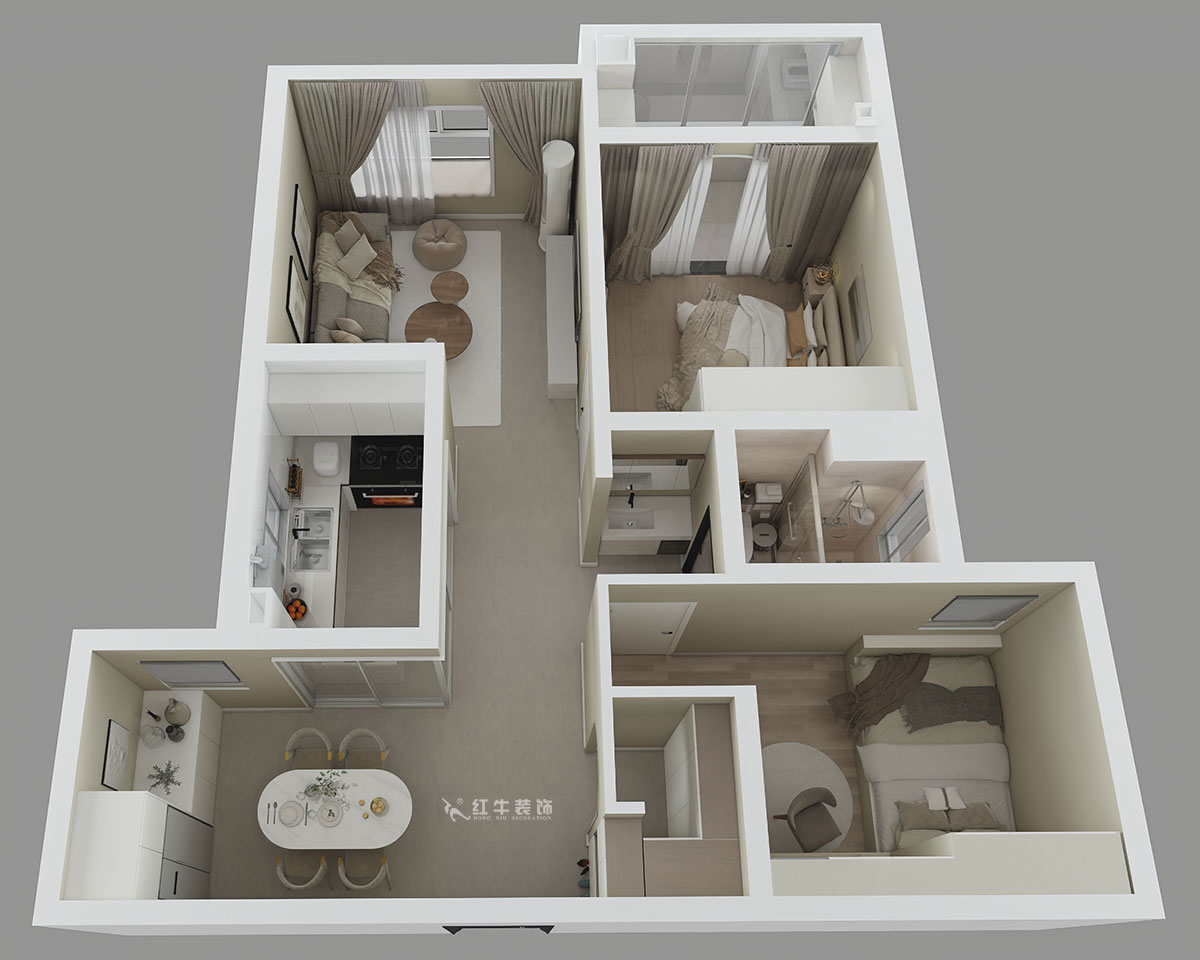 蔣?。o雅嘉園二期4-602-80㎡-現(xiàn)代簡(jiǎn)約風(fēng)格｜2室2廳1衛(wèi)｜新房裝修｜定制家｜全包12萬(wàn)｜00_04鳥(niǎo)瞰圖