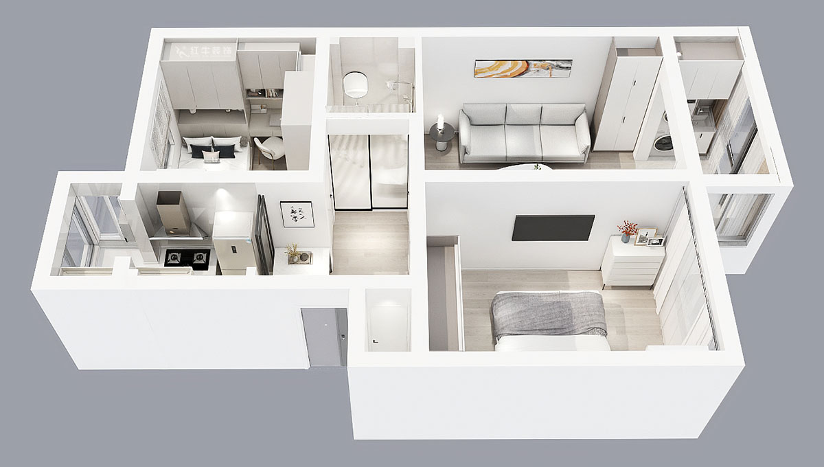 蔣?。驳吕?0號玻纖院小區(qū)14-103-65㎡-現(xiàn)代簡約風(fēng)格｜3室1廳1衛(wèi)｜老房裝修｜定制家｜全包10萬｜00_04鳥瞰圖