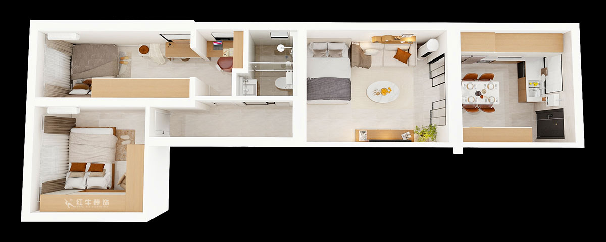 吳波｜王府園22-1-101-76㎡-現(xiàn)代簡約風(fēng)格｜2室2廳1衛(wèi)｜舊房裝修｜定制家｜全包12萬｜00_05鳥瞰圖