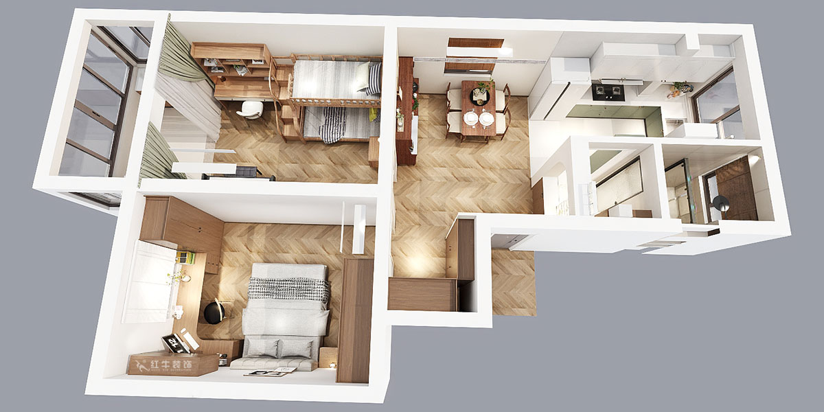 孟憲濤｜寧夏路18號(hào)3-204-70㎡-現(xiàn)代風(fēng)格｜2室2廳1衛(wèi)｜老房裝修｜定制家｜全包12萬(wàn)｜00_04鳥瞰圖