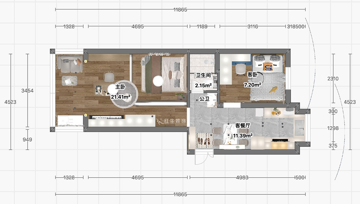 顧娟|寧海路201號1-507-60㎡-現(xiàn)代簡約風格|2室2廳1衛(wèi)|舊房裝修|定制家|全包11