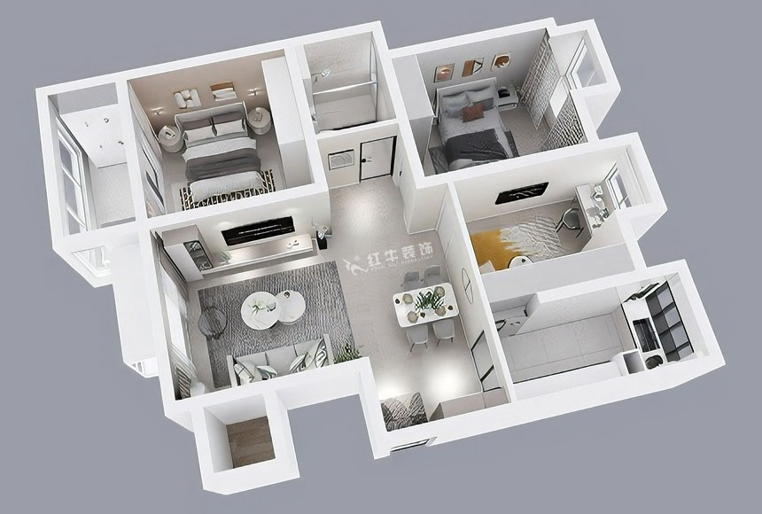 朱彥|恒山花苑1-3-703-106㎡-現(xiàn)代簡(jiǎn)約風(fēng)格|3室2廳1衛(wèi)|新房裝修|定制家|全包14萬(wàn)|00_04鳥(niǎo)瞰圖