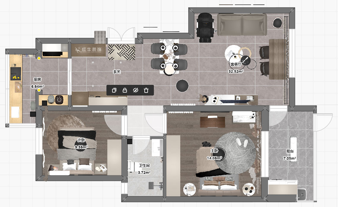 蔣?。欉\嘉園12-104-90㎡-現(xiàn)代簡約風(fēng)格｜2室2廳2衛(wèi)｜老房裝修｜定制家｜全包13萬｜00_03平面彩圖
