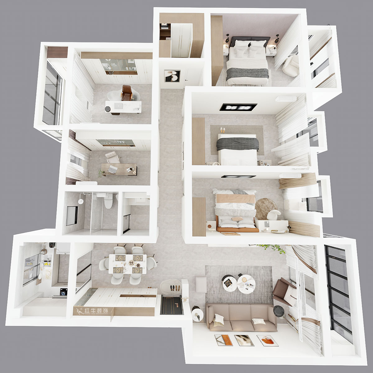 劉小勇|翠屏東南18-601-180㎡-現(xiàn)代簡(jiǎn)約風(fēng)格|5室2廳2衛(wèi)|新房裝修|定制家|全包21