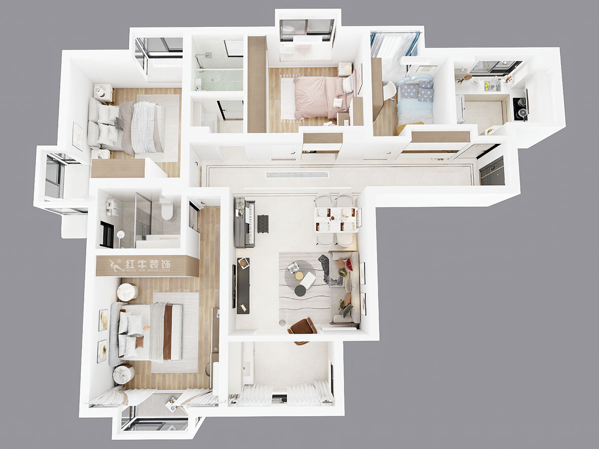 劉小勇|萬和源居4-2-1608-130㎡-現(xiàn)代簡約風(fēng)格|3室2廳2衛(wèi)|老房裝修|定制家|全包18萬|00_04鳥瞰圖