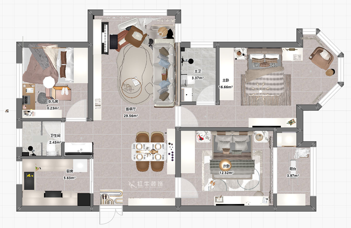 劉小勇|中南世紀(jì)雅苑一期8-501-115㎡-現(xiàn)代簡約風(fēng)格|3室2廳1衛(wèi)|新房裝修|定制家|全包16萬|00_03平面彩圖