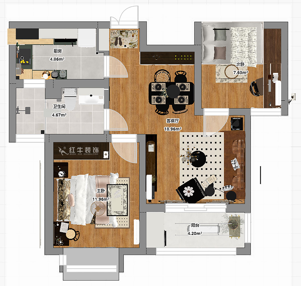 蔣?。鞚?rùn)城十三街區(qū)23-802-65㎡-現(xiàn)代簡(jiǎn)約風(fēng)格｜2室1廳1衛(wèi)｜老房裝修｜定制家｜全包11萬｜00_03平面彩圖