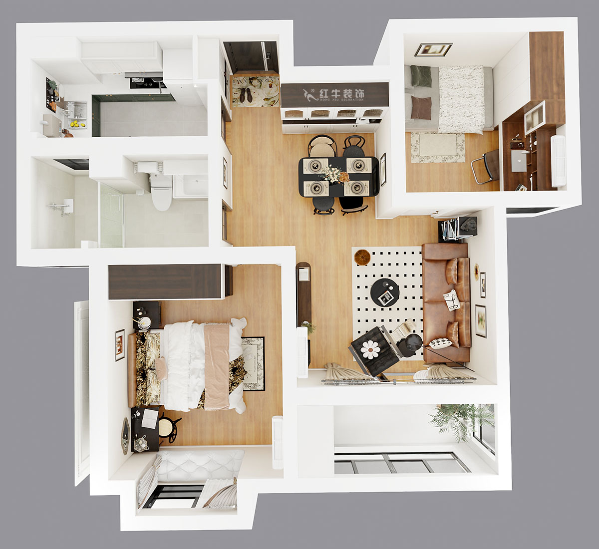 蔣?。鞚?rùn)城十三街區(qū)23-802-65㎡-現(xiàn)代簡(jiǎn)約風(fēng)格｜2室1廳1衛(wèi)｜老房裝修｜定制家｜全包11萬｜00_04鳥瞰圖