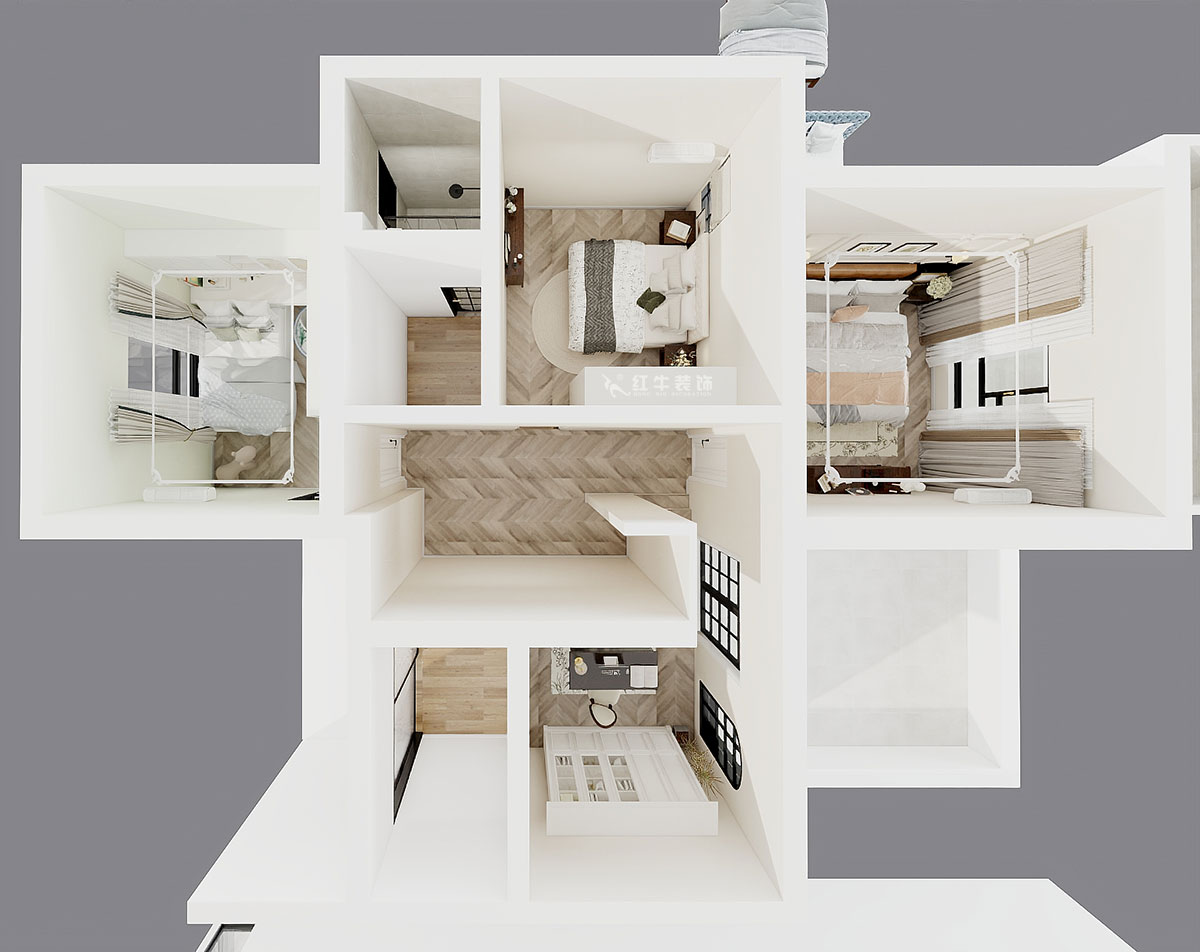 吳波｜翠屏國(guó)際香樟苑-7-404-124㎡-現(xiàn)代風(fēng)格｜3室2廳2衛(wèi)｜二手房裝修｜定制家｜全包17萬(wàn)｜00_08二層鳥瞰圖