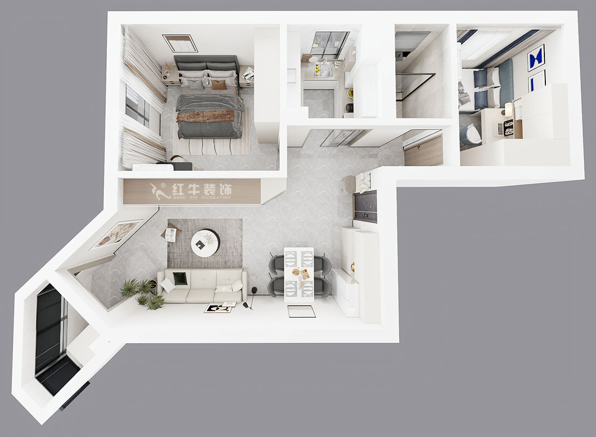 孟憲濤｜北門橋10號1508室-85㎡-現(xiàn)代簡約風格｜2室2廳1衛(wèi)｜老房裝修｜定制家｜全包12萬｜00_05鳥瞰圖