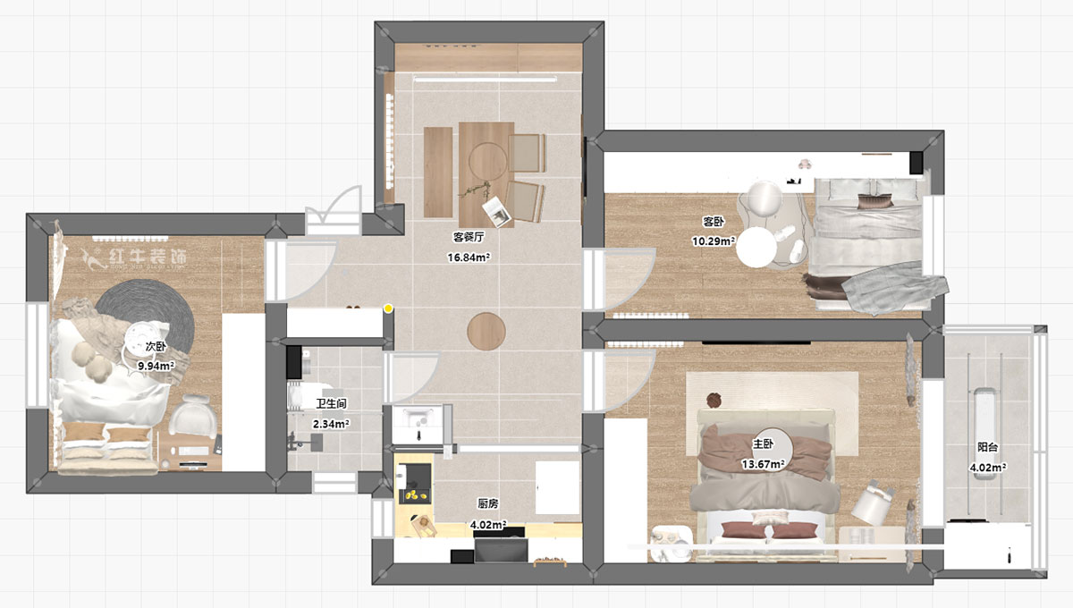 蔣?。俨狡?號606室-75㎡-現(xiàn)代簡約風(fēng)格｜3室2廳1衛(wèi)｜老房裝修｜定制家｜全包12萬｜00_03平面彩圖