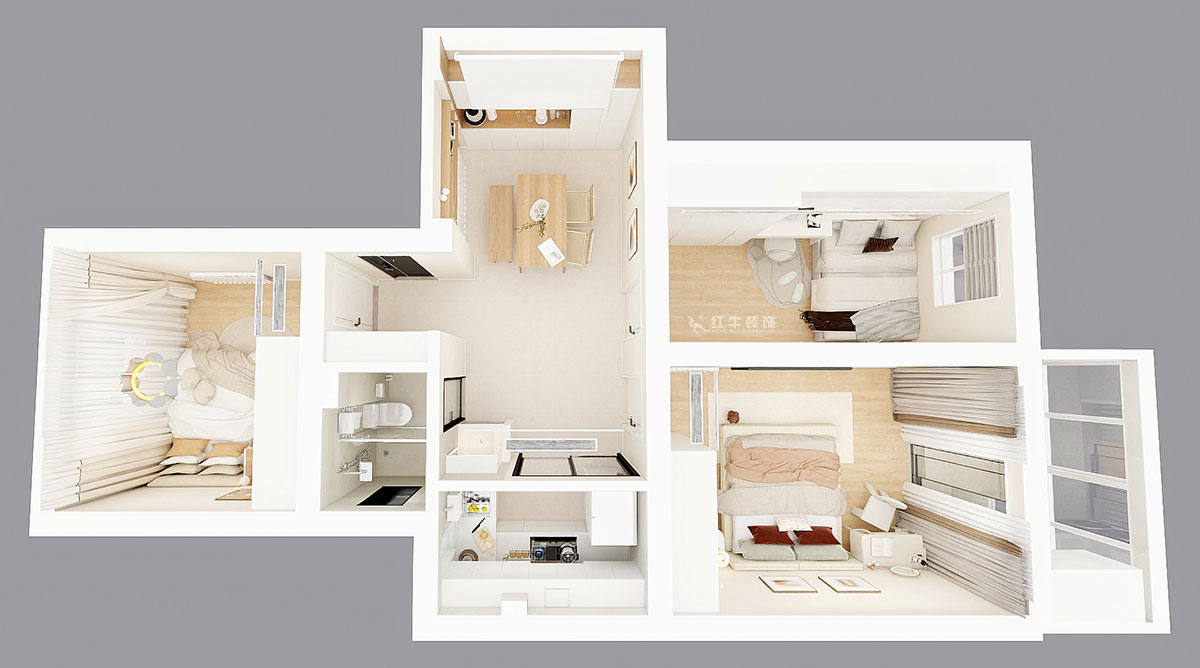 蔣琛｜百步坡8號606室-75㎡-現(xiàn)代簡約風(fēng)格｜3室2廳1衛(wèi)｜老房裝修｜定制家｜全包12萬｜00_04鳥瞰圖